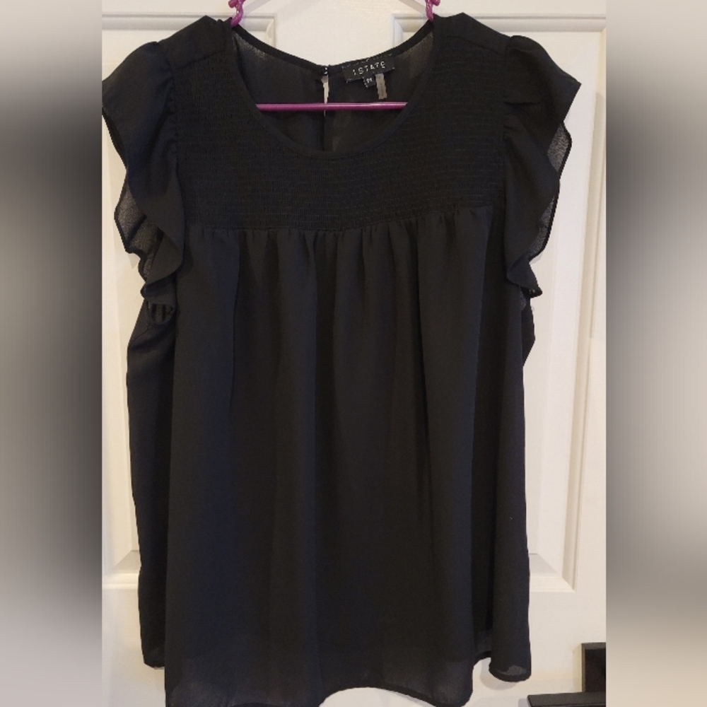 1. State Size 2X Black Top with Ruffle Detail